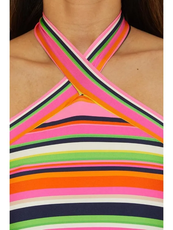 Trina Turk Womens 8 Anniversary Stripe Reversible High Neck Tankini Swimsuit Top - Image 7