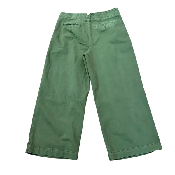Maeve Anthropologie Cropped Wide Leg Pleated‎ Olive Green Pants Size 8 - Image 2