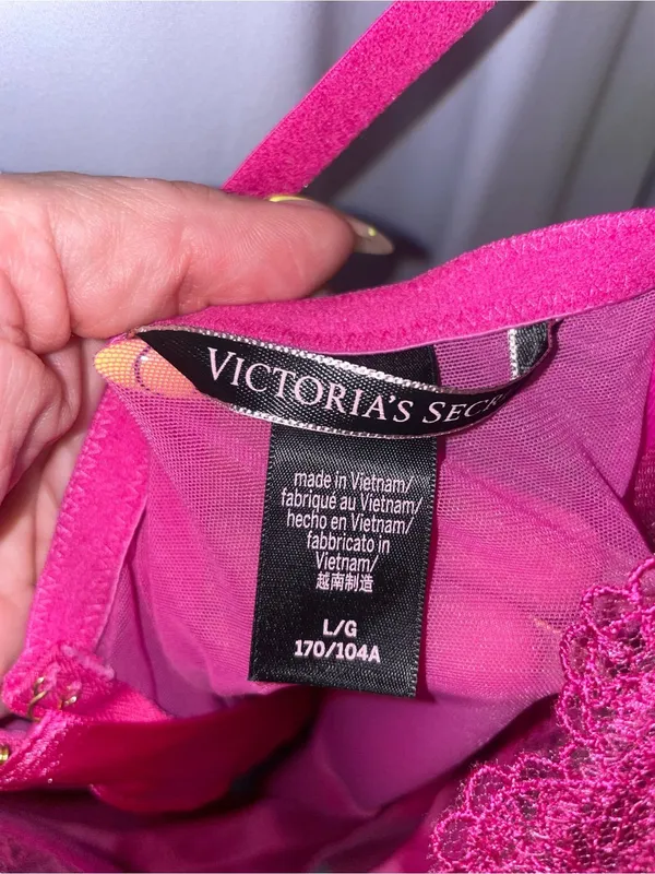 Victoria's Secret Fuchsia Sheer Lace & Satin Chemise Nightdress - Image 6
