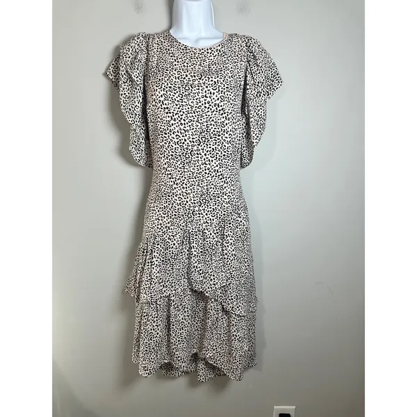 Who What Wear Womens‎ Cheetah Leopard Print Ruffle Tiered Midi Dress Tan Black L - Image 2
