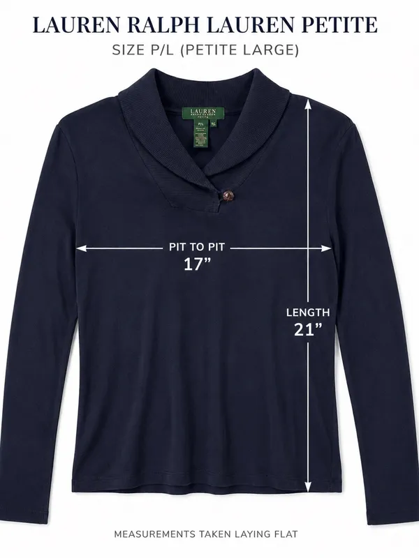 Lauren Ralph Lauren Women’s Petite P/L Navy Blue 100% Cotton Shawl Collar Top - Image 6