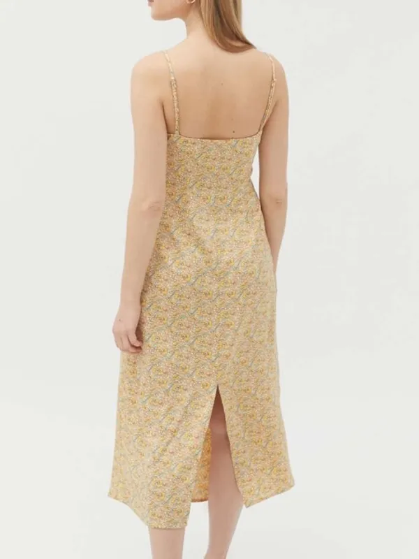 Urban Outfitters Trinity Cowl Neck Yellow Floral Slip Midi Dress - Size Small - Image 3