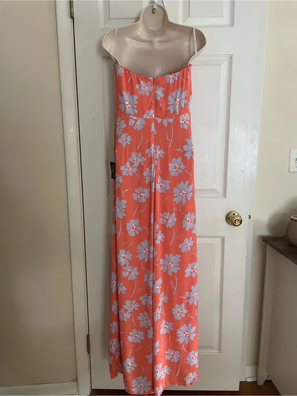 Lulu's Coral Floral Strapless Maxi Dress with Side Slit - Image 5