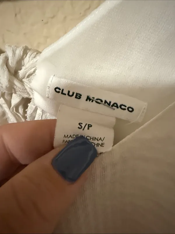 Club Monaco Ivory Tie-Front Puff Sleeve Blouse silk size small tie back - Image 5