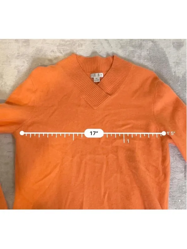 100% Cashmere V-Neck Sweater Orange Size XL - Image 5