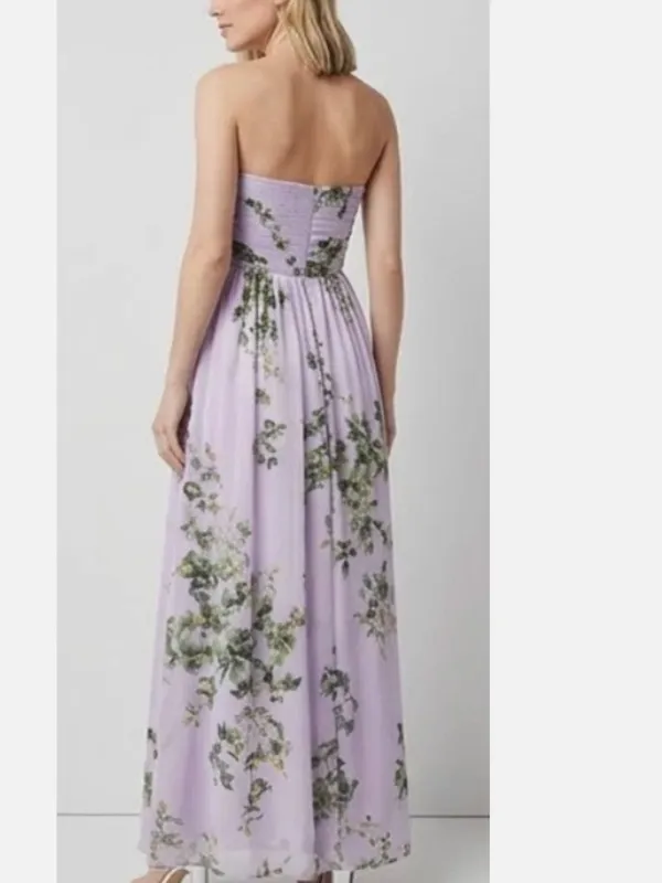 New $220 White House Black Market Floral Lilac Strapless Chiffon Maxi Dress - Image 5