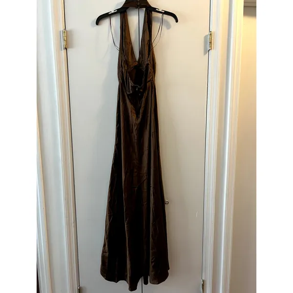 Reformation Daniela Silk Maxi Dress Pinecone Brown size 4 C0 - Image 5