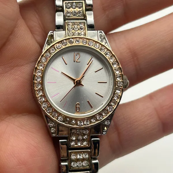 Women’s Two-tone Silver and Rose-gold Crystal Accented Analog Watch Working - Image 7