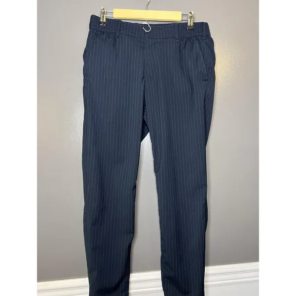 Abercrombie & Fitch Dress Pants Womens Med Blue Pinstripe Stretch Elastic Waist - Image 2