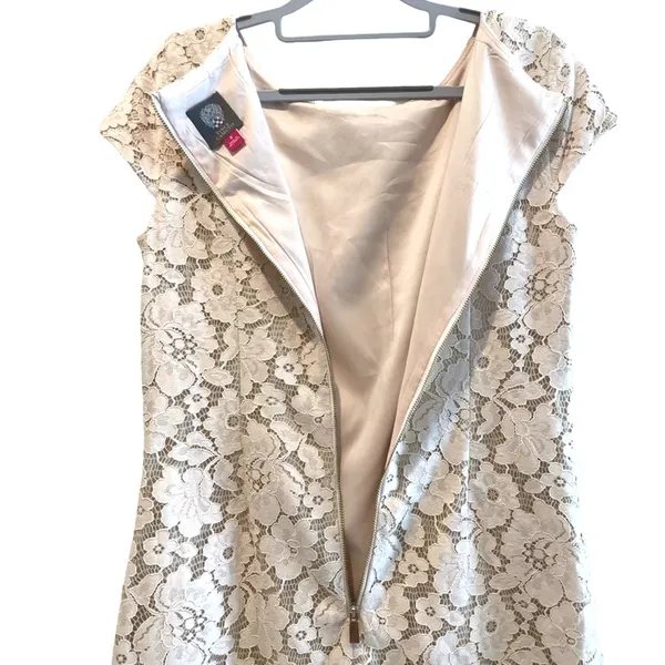 Vince Camuto Lace Sheath Dress Ivory Excellent Floral Cap Sleeve‎ Women Size 8 - Image 7