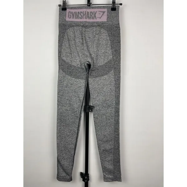 Gymshark Charcoal Marl Flex High‎ Waisted Pink Spell Out Logo Leggings Sz Small - Image 4