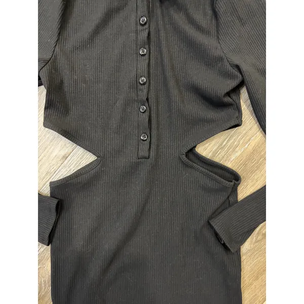 Urban Outfitters Cutout Mini Dress Womens Medium Black Ribbed - Image 3