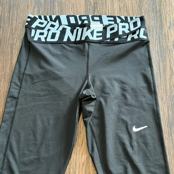Nike Black Dri-Fit Performance Logo Waistband Leggings Black White Size Large - Image 2