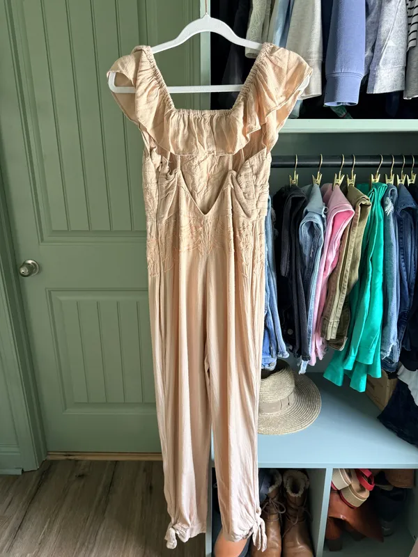 Free People Women's Beige Jumpsuit with Peach Embroidery - Image 2