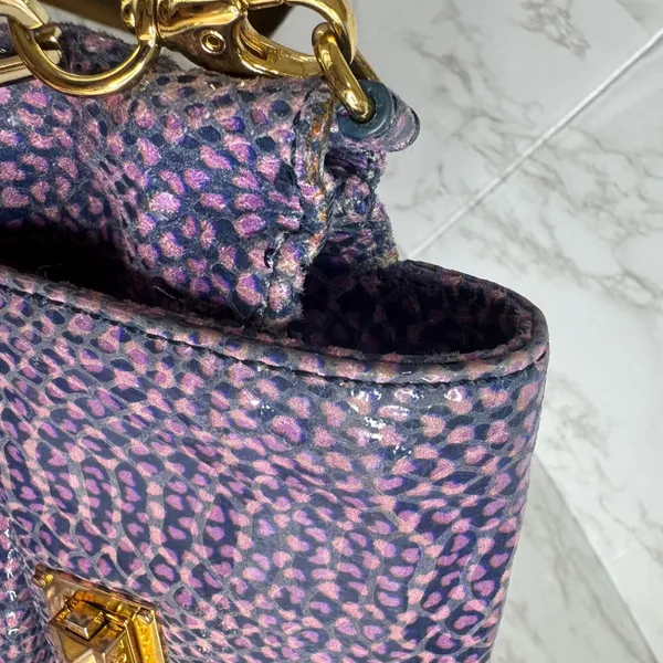 Tory Burch heidi pigskin leopard heart Chain crossbody Bag Purple Small - Image 13