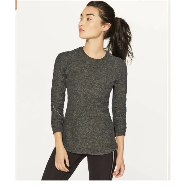 Lululemon Extra Mile Long Sleeve Shirt Sz 2 Cuffins Heathered Utilitarian #EE6-1 - Image 2