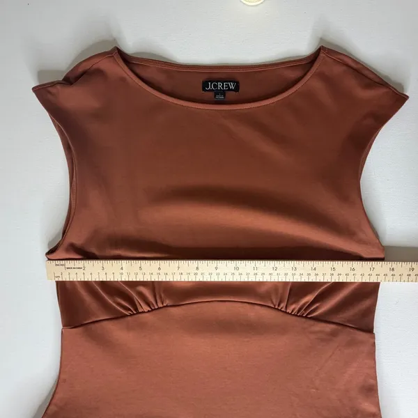 J Crew Bubble Hem Mixy Mini‎ Dress Large Terracotta Brown Old Money Mixed Media - Image 14