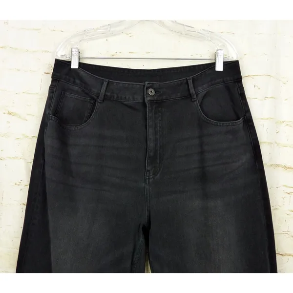 Halara Flex High Waisted Wide Leg Cropped Jeans Black Washed Women XL Rolled Hem - Image 3