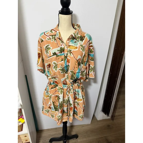 Label of Love Tropical Palm Tree Print Romper Playsuit Larg Resort Vacation Boho - Image 2