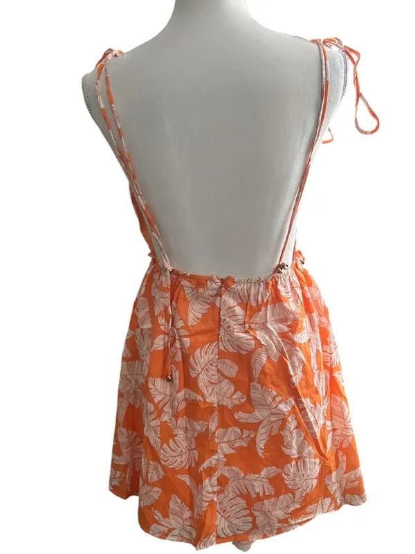 Orange Tropical Tie-Shoulder Mini Dress - Image 4