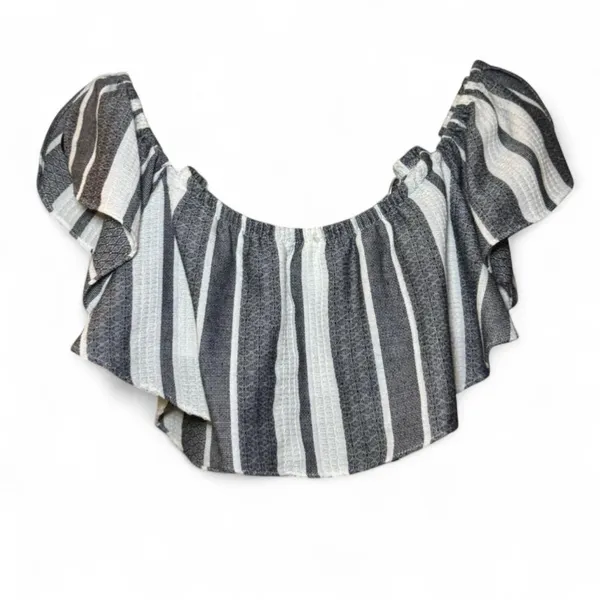 NEW MISA Los Angeles Lunna Grey White Vertical Stripe Crop Tube Top — MEDIUM - Image 3