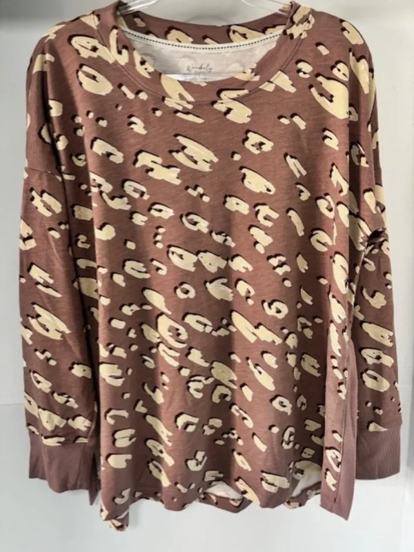 Wonderly NWT Women's L Animal Print Tunic Top Long Sleeve Side Slits Relaxed Fit - Image 2