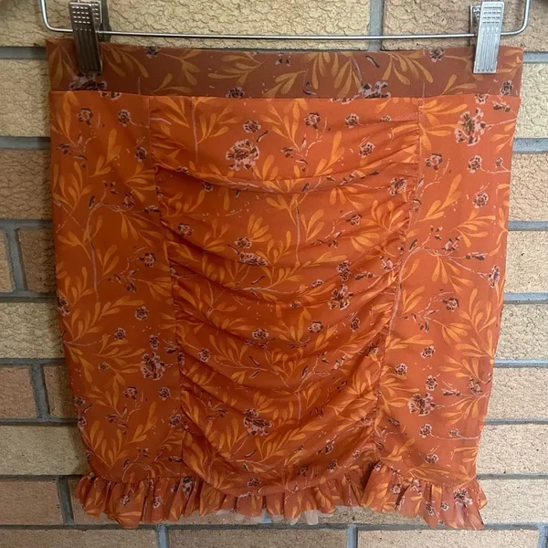 Free People Romi Mesh Ruffle Mini Skirt Small Orange Floral OB1180582 Y2K Size S - Image 3