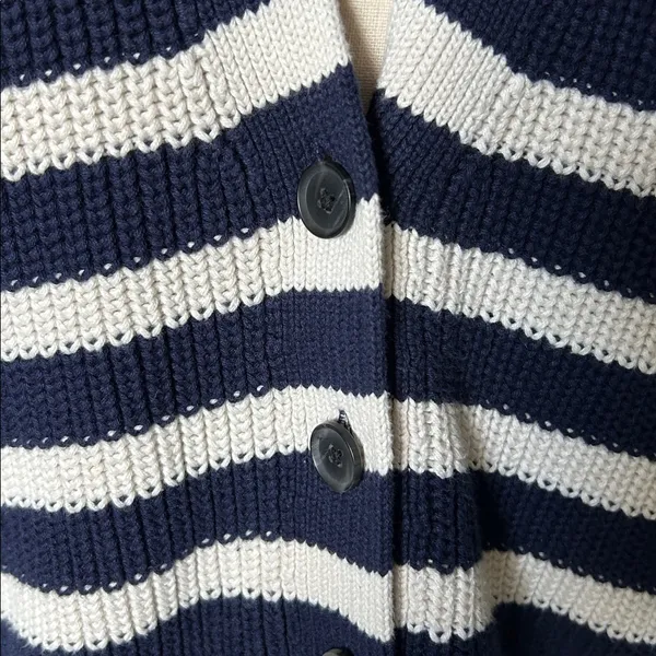 Gap shaker stitch Classic cotton navy white stripe nautical cardigan sweater M - Image 4