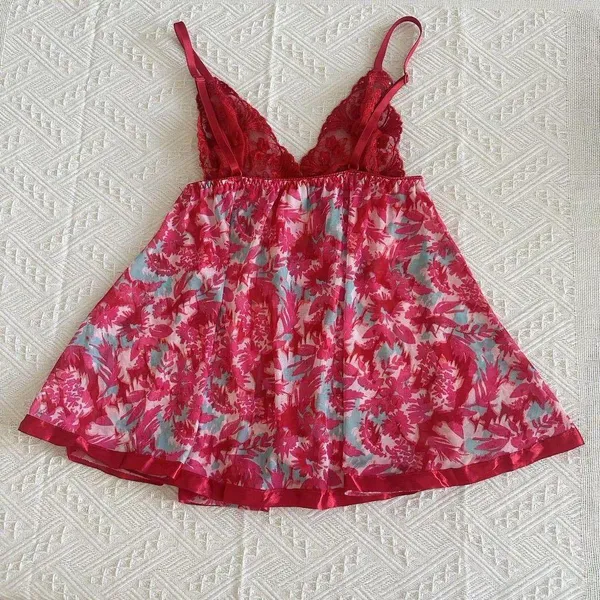 Women’s Pink & Red Mesh Lace & Sequins Babydoll Lingerie Top Sz S Small - Image 11