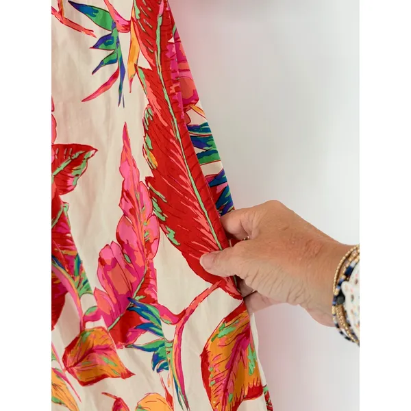 Nine West Tropical Leaf Off Shoulder Dress Small Puff Sleeve‎ Vacation Pockets - Image 6