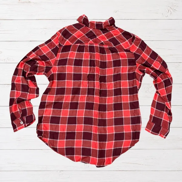 Aerie NWT Orange & Maroon Plaid Flannel Pajama Sleep Shirt S Cabincore - Image 2