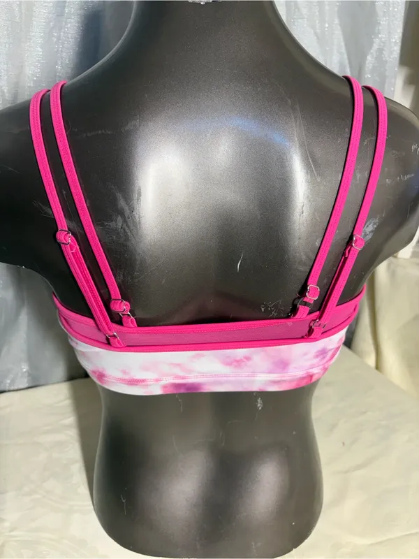 Good American Pink Tie-Dye Double-Strap Sports Bralette - Image 8