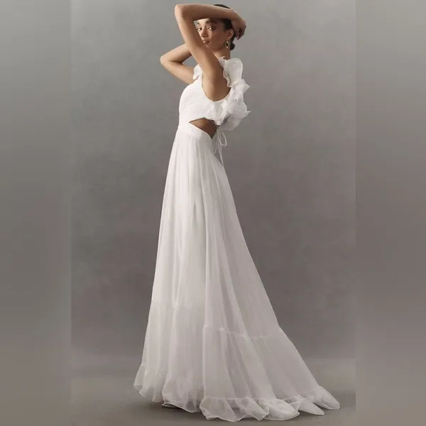 Mac Duggal 67911 Ruffled Tiered Cut Out Chiffon Gown Dress White 6 - Image 6
