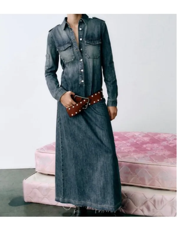 Zara New Raw Hem Maxi Jean Dress - Image 3