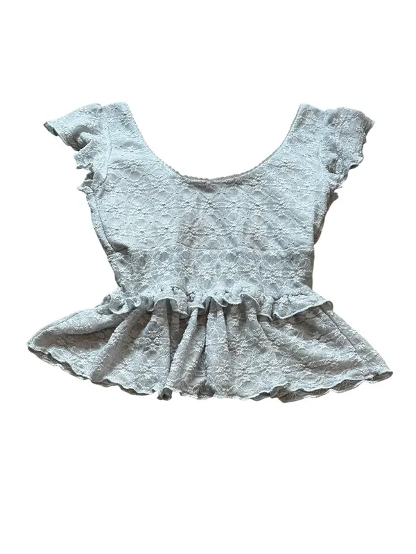 Gray Lace Babydoll Top Ruffles Bow Romantic Cottage Romantic Feminine - Image 6