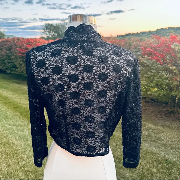 R & M Richards Scalloped Sequin Lace Black Bolero - Image 12