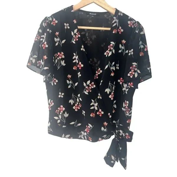 ✨MADEWELL Botanical Print Wrap Sz XS Top In True Black✨ - Image 6