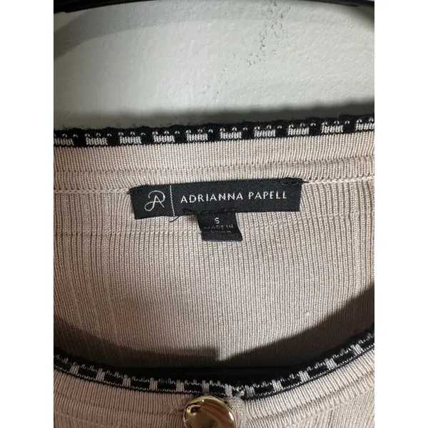 Adrianna Papell Tipped Button Front‎ Cardigan Champagne Blush Black Small - Image 4