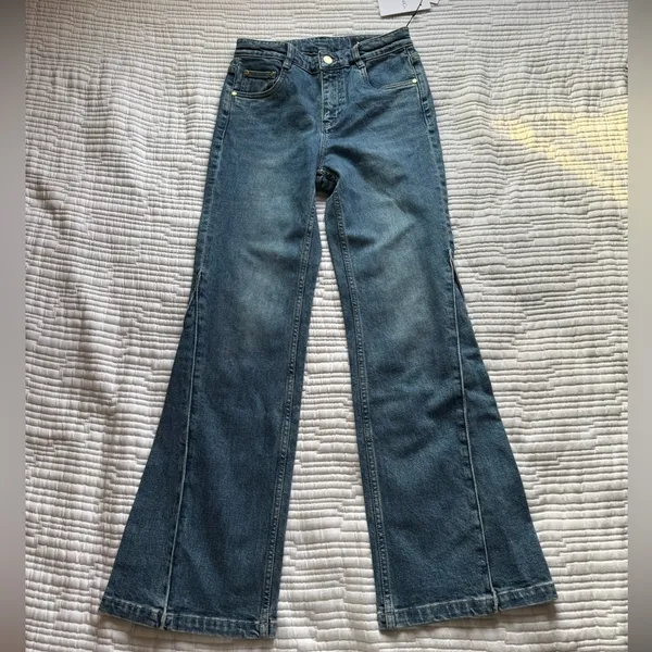MID WAIST FLARED JEANS Blue Size 27 - Image 9