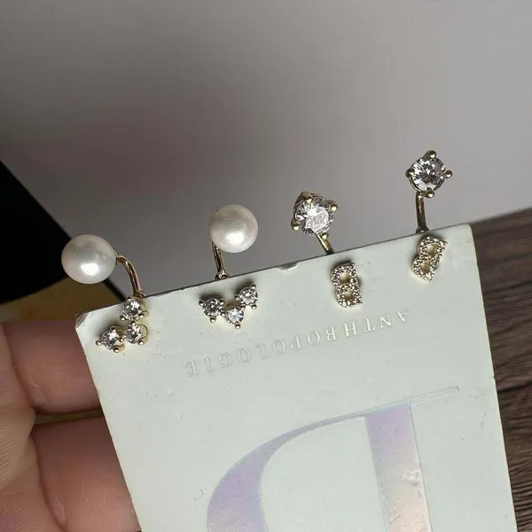 Initial Letter B NWT Anthropologie Gold Tone Stud Pierced Earrings 2 Pairs - Image 5