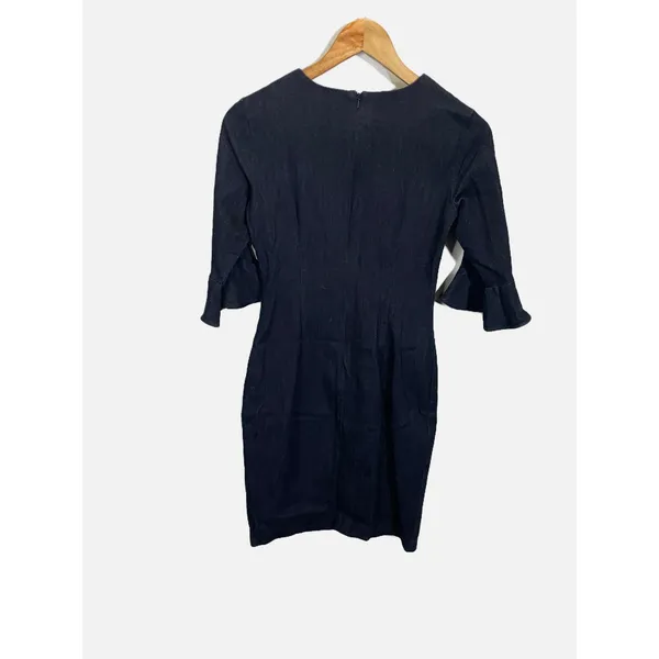 Banana Republic Denim Dress Womens 2 Blue Bell Sleeve Ruffle Sheath Workwear - Image 6