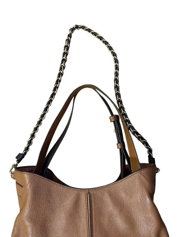 Michael Kors Downtown Astor Large Brown Pebbled Leather Shoulder Bag Chain Strap - Image 3