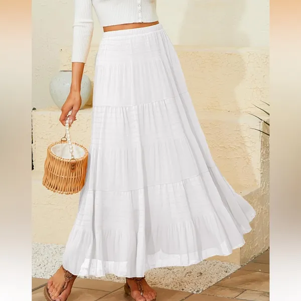 Amazon Bohemian White Tiered Maxi Skirt - Image 2