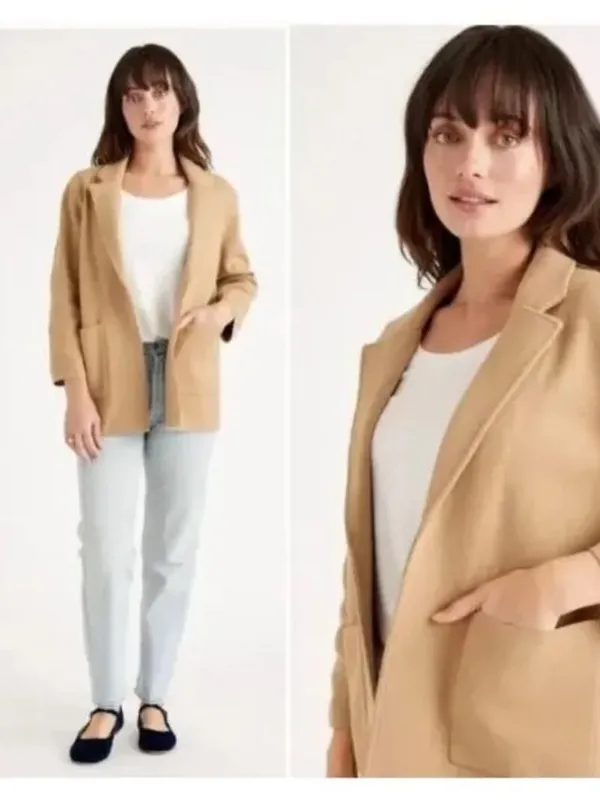Quince Organic Cotton Blazer Open Front, Pockets , tan, neutral minimalist sz L - Image 2