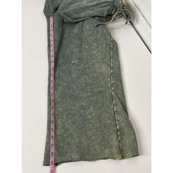 Zenana Acid Washed French Terry Palazzo Pants Small Olive Green Drawstring - Image 8