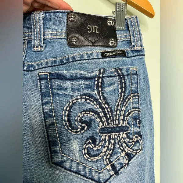 Miss Me Womens Bootcut Low Rise Distressed Jeans 29 Fleur De Lis Jean Y2K - Image 10