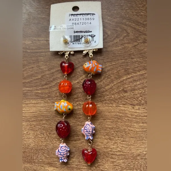 NWT Free People Euro Summer Dangles In Red Rouge - Image 5