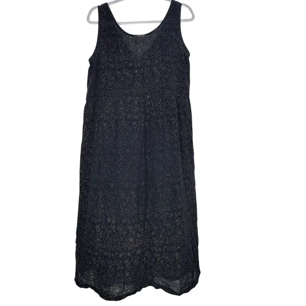 Sand Dollars Black Gold Glitter Floral Gauze Sleeveless Midi Dress Toggle Button - Image 2