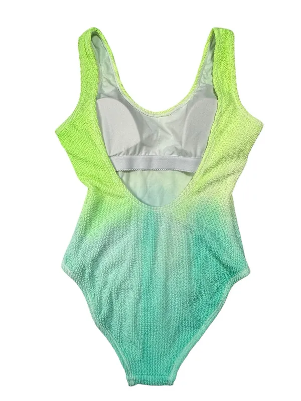 Green Aqua Ombre One Piece Swimsuit Women’s XS Scoop Neck Textured Swimwear - Image 3