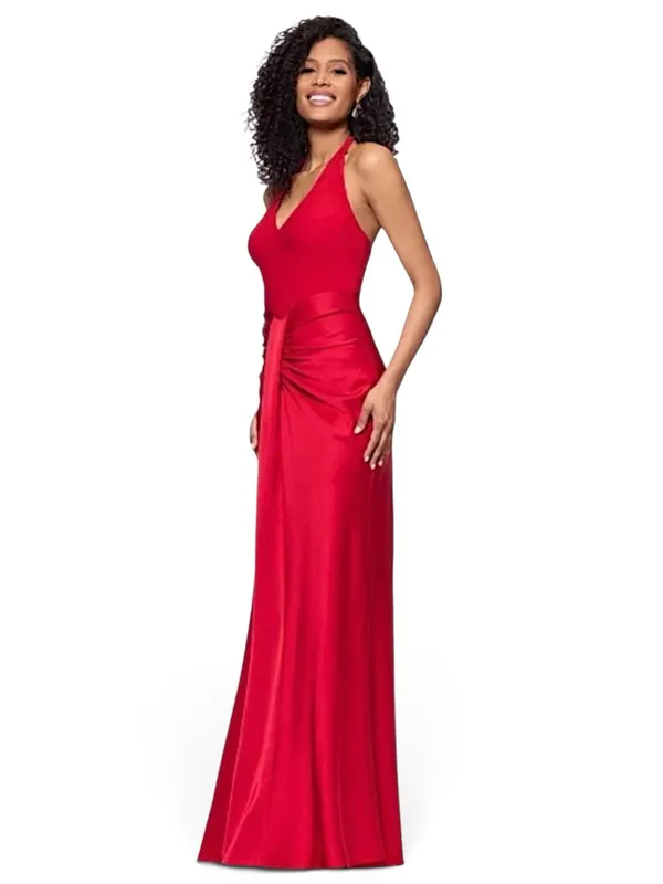 NWT Betsy & Adam Red Halter Evening Gown. Size 8 - Image 2